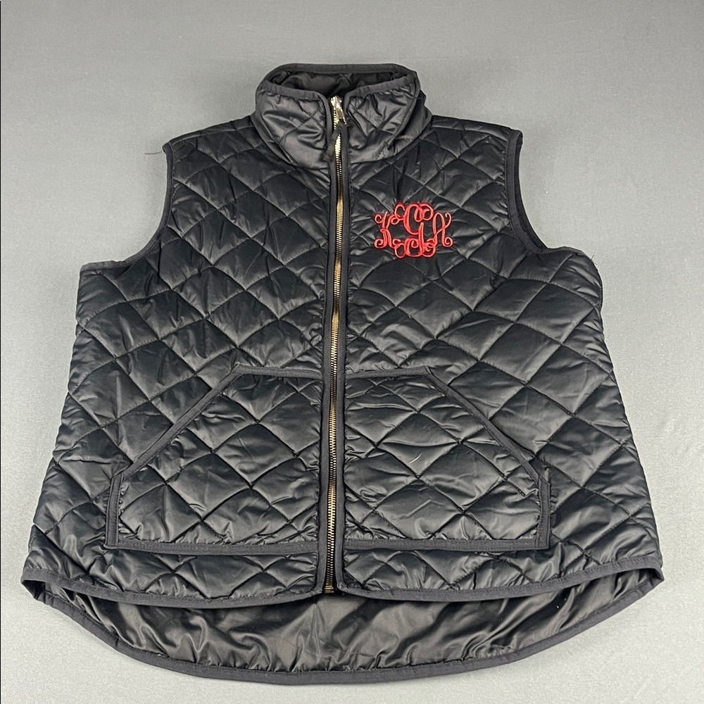 Marley Lilly Quilted Puffer Vest Womens Medium Black Monogram Zip Up